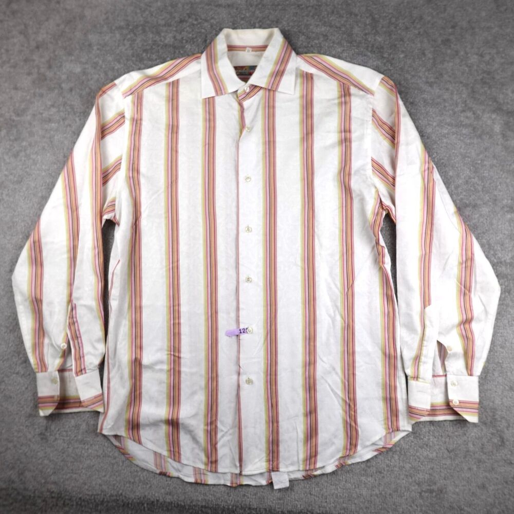 Brandolini Sport Shirt Men's M Ivory Striped Long Sleeve Button Up Made in Italy